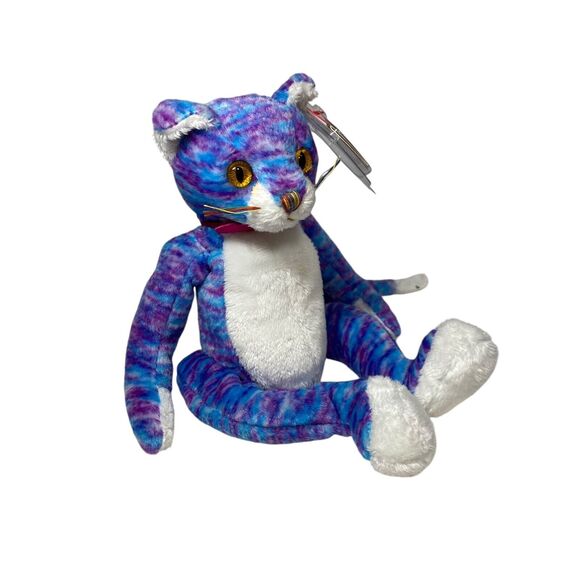 KOOKY Cat Ty Beanie Baby Blue and Purple Multicolored Whiskers Nose 2000/2001 - Picture 5 of 8